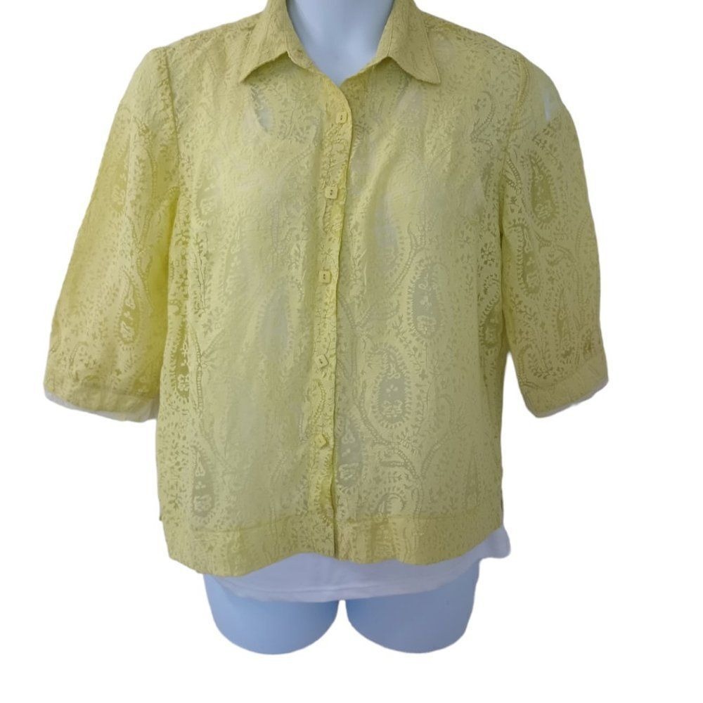 Womens  Sheer Light Lime Green  Button Down Blouse Size M JH‎ COLLECTIBLES